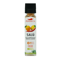 Load image into Gallery viewer, Coarse salt with orange, lemon and caienne pepper grinder
